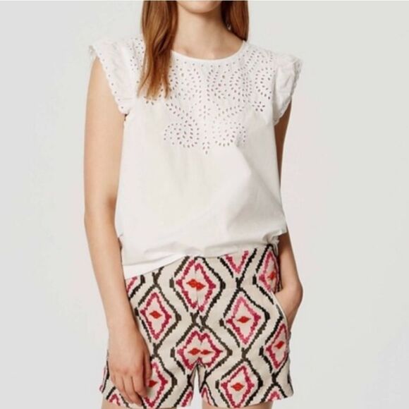 🔺️Loft Cream Embroidered Riviera Linen Shorts Size 4 - Picture 1 of 11